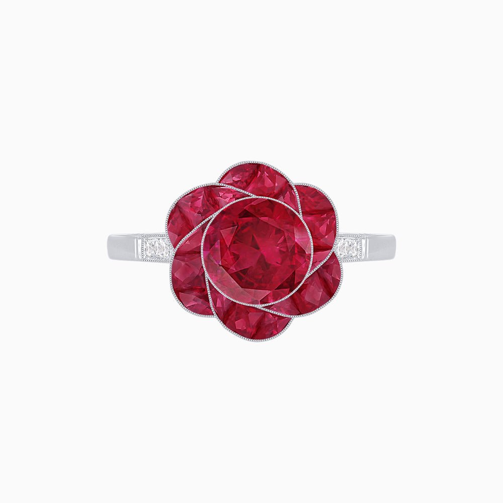 VVintage Inspired Floral Calibré-Cut Gemstone Petal Halo Ring - Shahin Jewelry
