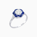 Load image into Gallery viewer, VVintage Inspired Floral Calibré-Cut Gemstone Petal Halo Ring - Shahin Jewelry