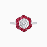 Load image into Gallery viewer, VVintage Inspired Floral Calibré-Cut Gemstone Petal Halo Ring - Shahin Jewelry