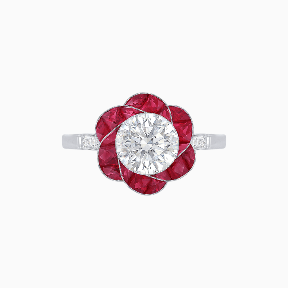 VVintage Inspired Floral Calibré-Cut Gemstone Petal Halo Ring - Shahin Jewelry
