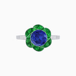 Load image into Gallery viewer, VVintage Inspired Floral Calibré-Cut Gemstone Petal Halo Ring - Shahin Jewelry