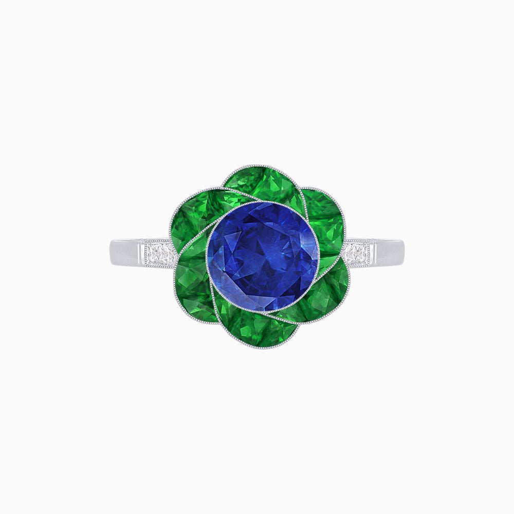 VVintage Inspired Floral Calibré-Cut Gemstone Petal Halo Ring - Shahin Jewelry