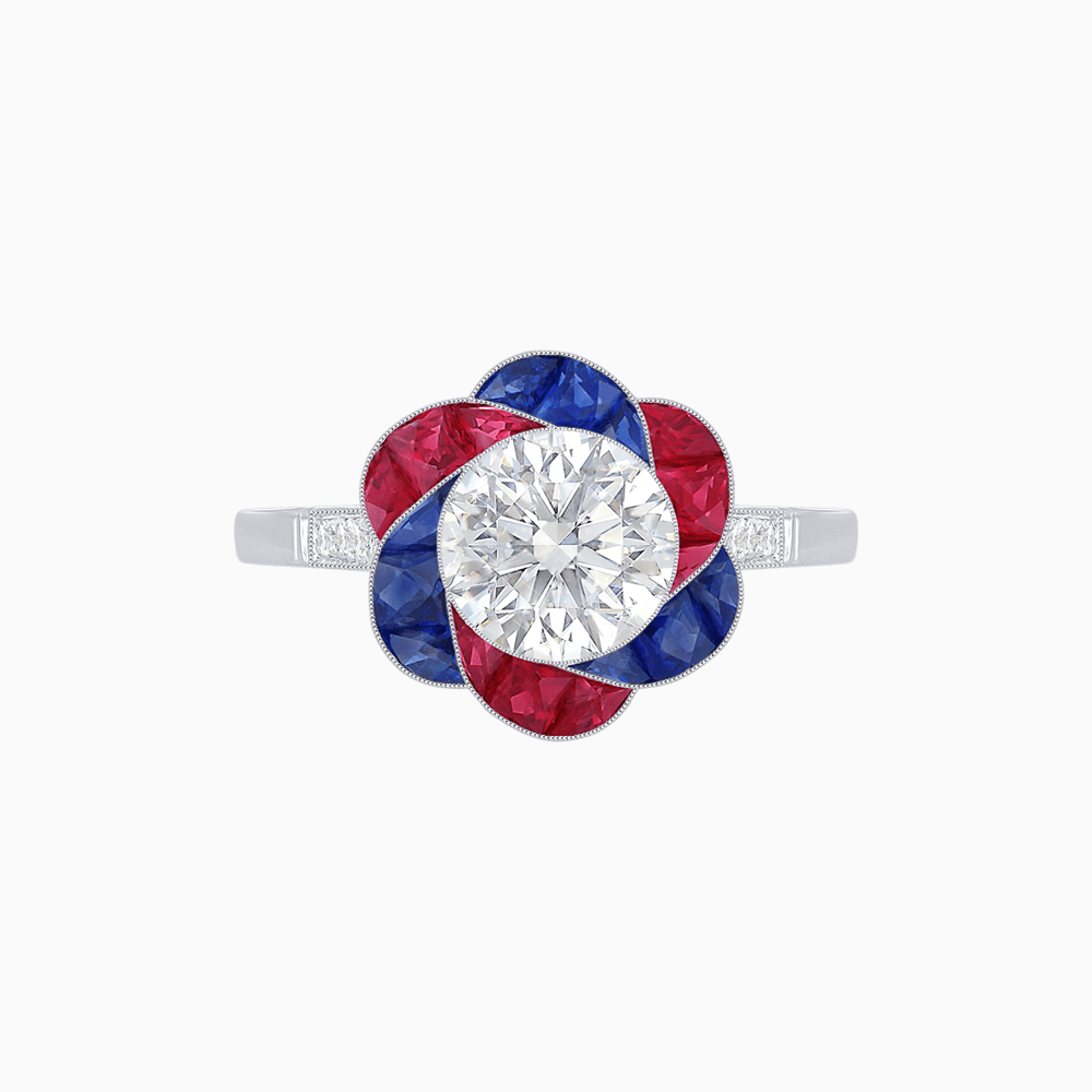VVintage Inspired Floral Calibré-Cut Gemstone Petal Halo Ring - Shahin Jewelry
