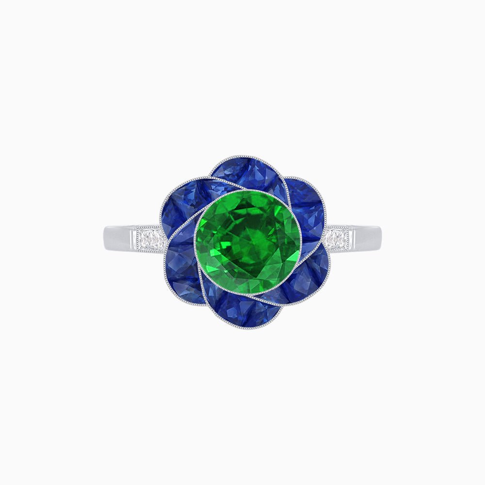 VVintage Inspired Floral Calibré-Cut Gemstone Petal Halo Ring - Shahin Jewelry