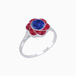 Load image into Gallery viewer, VVintage Inspired Floral Calibré-Cut Gemstone Petal Halo Ring - Shahin Jewelry