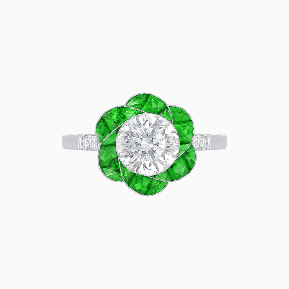 VVintage Inspired Floral Calibré-Cut Gemstone Petal Halo Ring - Shahin Jewelry