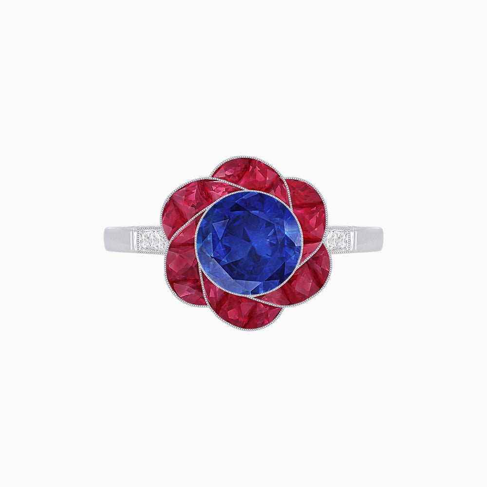 VVintage Inspired Floral Calibré-Cut Gemstone Petal Halo Ring - Shahin Jewelry